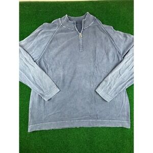 Tommy Bahama Relax 2XB Blue Cotton Blend Quarter Zip Pullover Sweater